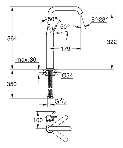 Grohe Essence Einhand-Waschtischbatterie (glatter Körper, XL-Size) 32901001 - 2