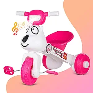 Dash Teddy Foldable Tricycle with Backrest Seat for Boys and Girls with Music and Light (1 to 3 Years, Pink)
