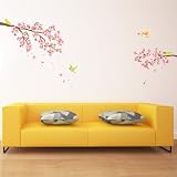 Decowall DW-1303 Kirschblüten & Vögel Wandsticker Wandaufkleber Wandtattoo Kinderzimmer