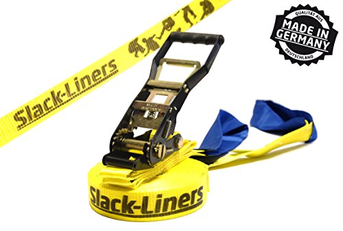 Slack-liners - Cinta para slackline (ancho: 50 mm, largo: 25 m, con hebilla), color amarillo