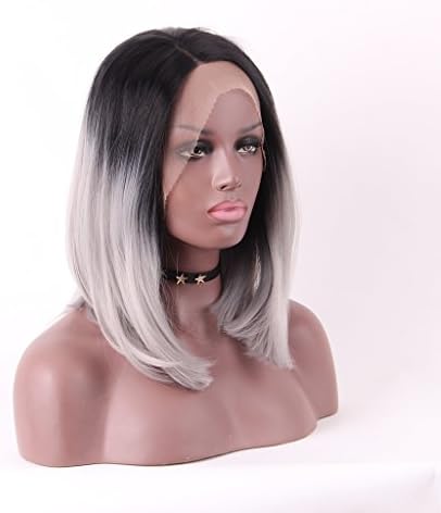 Arimika Ombre Grey Heat Safe Synthetic Hair Lace Front Short Bob Wig For Women