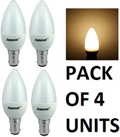 Supacell LED Candle Bulbs - Pack of 4 - B15 / SBC/Small Bayonet Cap - 5w - Warm White 3000K