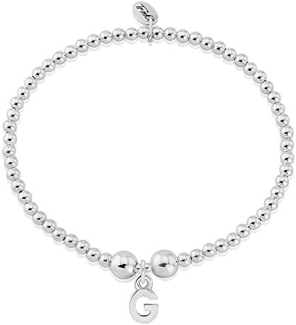 TRINKInitial 'G' Letter Charm Sterling Silver Beaded Bracelet