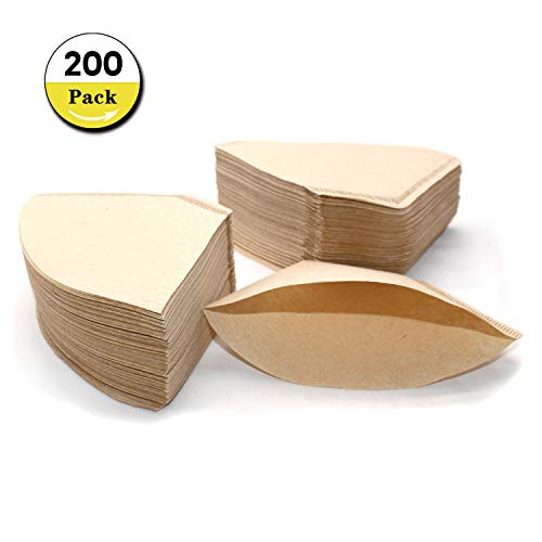 SHI WU Carte da Filtro per caffè, Carte da caffè grezze monouso per Carta da gocciolamento in Legno Originale Non sbiancata, utensili da caffè a Forma di Cono, confezione da 200