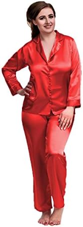 Sexy Satin Pyjamas Set Red Sizes 8 to 26 Plus Size Nightshirt PJ Lingerie Nightwear Set Long Sleeved Valentines Christmas