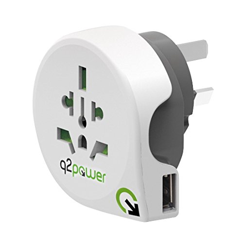 Q2 Power Q21100170 - Adaptador de Viaje de Mundo al Australia/China USB, Color Blanco y Gris