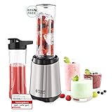 Russell Hobbs Standmixer Mix&Go Steel, inkl. 2 BPA-freie & splmaschinenfeste Tritan Trinkflaschen + Deckel (600ml), 23.500 U/min, elektrischer Zerkleinerer, Mixer, kompakter Smoothie-Maker 23470-56 - 