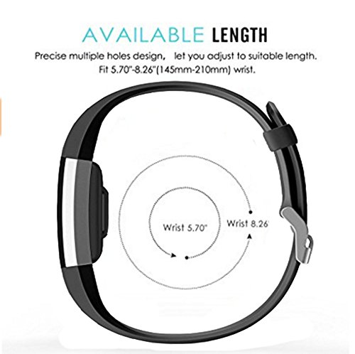 Jomoq Fitbit Charge2 Ladekabel für Fitness-Armband, Ersatz Silikon-Armband, drahtlos, Aktivitäts-Tracker Zubehör für Silikon-Armband, mit Sicherheitsschnalle - 2