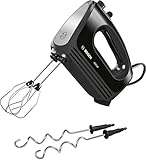 Bosch MFQ2420B Batteurs, 4 Niveaux de vitesse, 2 Tubo Balai, 2 en Acier Inoxydable Crochet Pétrisseur, 400 W, Noir/Argent