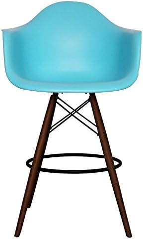 The Inventors Pearl Blue DAB Eiffel Bar Stool with Armrest with Wooden Legs Walnut