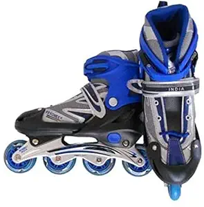 RUJAN nline Skates with PU Flashing Wheel Aluminum Body in-Line Skates with Adjustable Length for Age 10-20 Years (Blue)