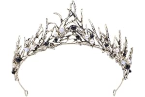 HPMAISON Frauen Schwarz Kristall Tiara Kronprinzessin Mädchen Elf Stirnband Strass Geschenk für Kostüm Hochzeit Braut Brautjungfer Abschlussball Geburtstag Festzug Halloween Haarschmuck Geschenk Barock 5#