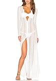 Material de poliéster L-Peach Floral Encaje Pareo Cárdigan de Playas para Mujer Mangas Largas Bikini Coverups Beachwear