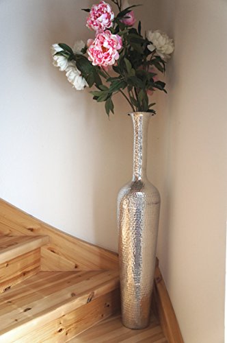 XXL Bodenvase „Hermine“, Metall Alu glänzend Designer-Vase Farbe Silber, 87 cm - 4