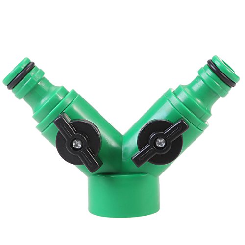 BESTOMZ Doppel-Auslaufhahn Kugelauslaufventil 2-Wege Verteiler Garten Schlauch Wasserhahn Adapter Set mit - 6