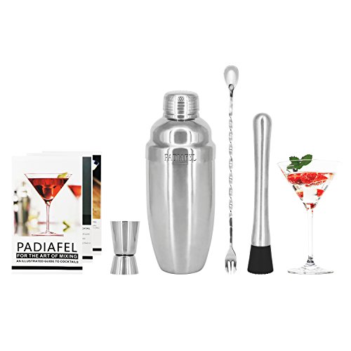PADIAFEL Cocktailshaker Set-Premium Edelstahl Bar Cocktailset: 0,75L Professioneller Edelstahl Cocktail Shaker-Mixer mit Sieb, Messbecher, Barlöffel, Gabel + Barstößel - 3