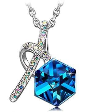 KATE LYNN “Happy Cube” Halskette Anhänger Damen - Blau Kristall aus SWAROVSKI und Geschenkbox