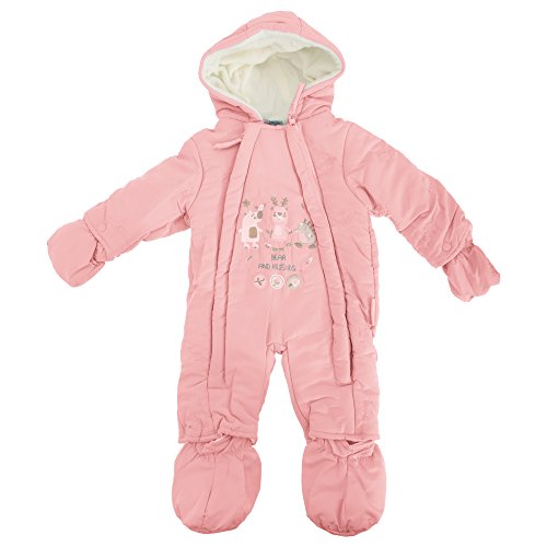 Baby Boys/Girls Bear And Friends Shell Hooded Winter Snowsuit/Romper With Mittens And Feet (6-9 Months) (Pink)