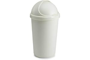 Optimal Products Plastic Bullet Bin 50/30 Litre Rubbish Waste Bins Kitchen Home Office Dustbin Flap Lid Recycling Indoor Storage Bins Trash Can (Cream, 50 L Litre)