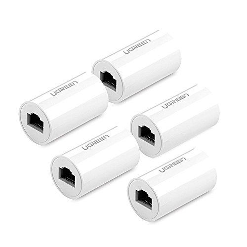 UGREEN Cat6 Netzwerkadapter RJ45 8P8C Netzwerkkabel Verbinder Kupplung Netzwerkkoppler geschirmt Buchse auf RJ45 Buchse Blitzschutz Rund Weiß (Fünf Stücks)
