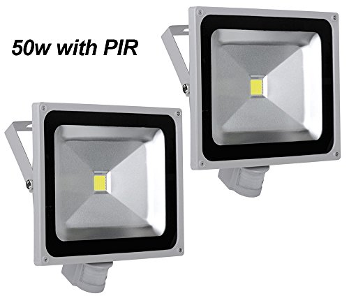 Leetop 50W SMD LED Strahler Fluter IP65 Flutlicht Leuchtmittel Scheinwerfer kaltweiß Wandstrahler Außenstahler Leuchtmittel mit PIR Bewegungsmelder(2 Stücke)