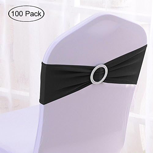 100PCS Spandex Lycra Stretch Elastic Chair Bands With Buckle For Chair Cover Wedding Reception Party Decoration (Black)