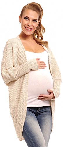 Happy Mama Women's Maternity Chunky Knit Cardigan Coat Warm Wrap. 323p (Beige, ONE SIZE UK 10/12/14)