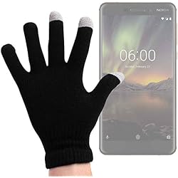 DURAGADGET Guantes Negros para Pantalla Táctil para Smartphone Nokia 6.1 (2018), Samsung Galaxy J7 Neo - Talla Grande - ¡Ideales para El Invierno!