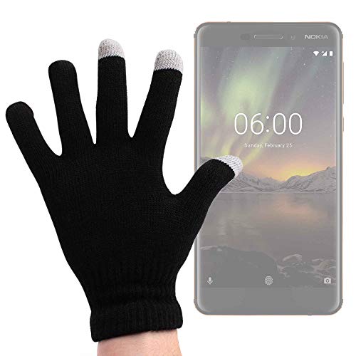 DURAGADGET Guantes Negros para Pantalla Táctil para Smartphone Nokia 6.1 (2018), Samsung Galaxy J7 Neo - Talla Grande - ¡Ideales para El Invierno!