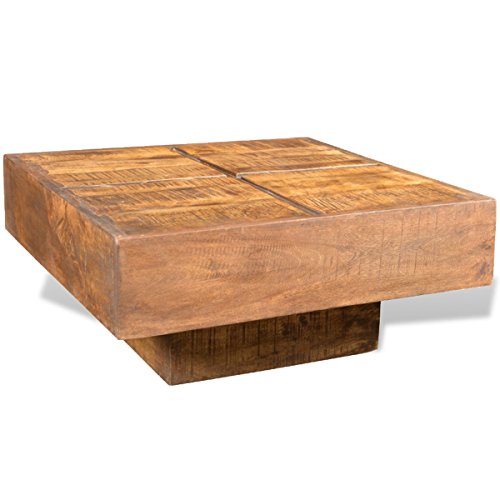 Brown Antique-style Square Mango Wood Coffee Table