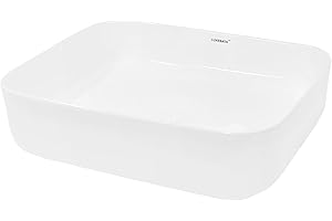 ECD Germany Lavabo de Mesa de Cerámica para Cuarto de Baño Lavamanos Blanco Rectangular sin Desagüe 505x395x135 mm Fregadero sobre Encimera Fregadero Diseño Moderno Realza Cada Baño o Aseo