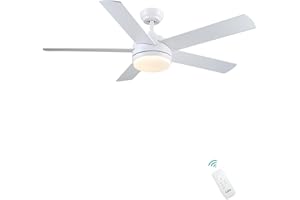 CJOY 52'' Ceiling Fans with Lamps, White Ceiling Fan Light Dimmable Tri-Colour, Quiet Reversible Ceiling Fan 5 Blades, AC 3 Speeds, Timer, Use for Home/Bedroom/Living Room/Kitchen/Shop