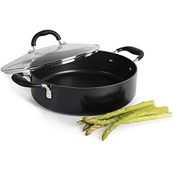 ProCook Gourmet Non-Stick - Braisière Marmite Faitout Bas 28cm - Compatible Induction Revêtement Antiadhésif - Couvercle Verre Trempé - Poignée Silicone Isolant - 28 cm / 4,6 l