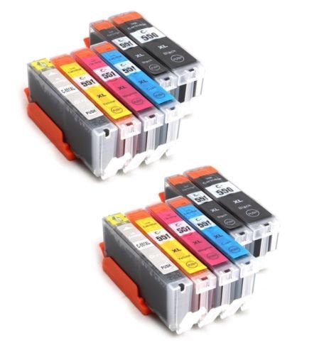 BVH Direct12PK with GREY High Capacity inks for Canon PIXMA iP7250, MG5450, MG5550, MG6350, MG6450, MG7150, MX725, MX925 Printers - TWO FULL SETS