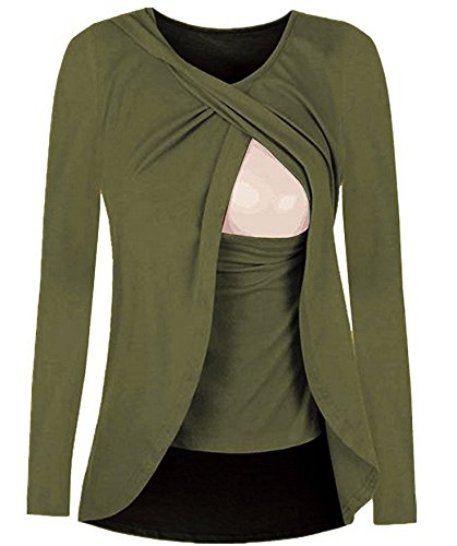 Preisvergleich Produktbild Swallowuk Damen Schwanger T-Shirt Umstandsmode Stillshirt Umstandsshirt Mutterschaft Umstandstop (XL, Grün)