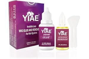 YIAE Kit di colla e di rimozione della colla per parrucche in pizzo, 60 ml di colla invisibile impermeabile per parrucche in pizzo e 30 ml di solvente adesivo con strumenti per parrucche in pizzo