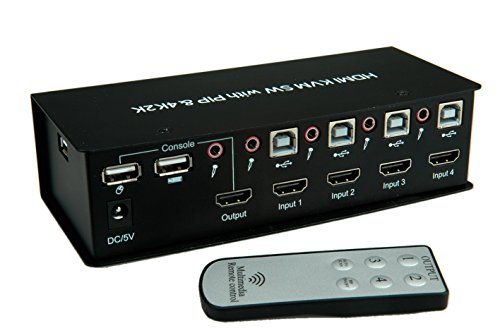 Value 14993337 HDMI 4K2K USB 2.0 KVM-Audio-Switch mit USB-Hub, 1 User 4 PCs schwarz