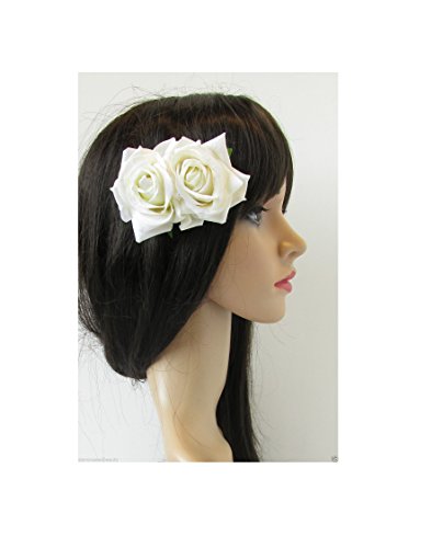 Double Ivory Rose Hair Clip Vintage Rockabilly Bridal Large Big 1950s 1940s Prom P61 *EXCLUSIVELY SOLD BY STARCROSSED BEAUTY*