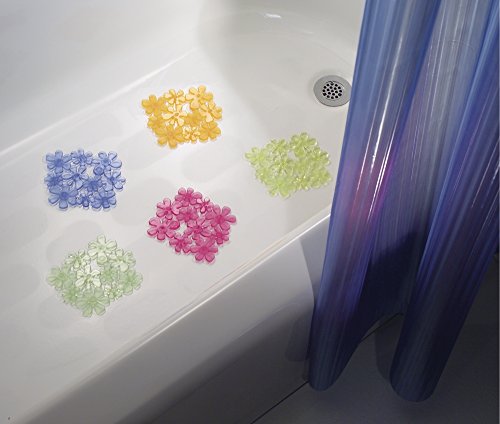 mDesign Badewannenmatte transparent – rutschfeste Badezimmermatte in Blumenform – Duscheinlage mit Saugnäpfen – 6 Stück – verschiedene Farben - 3