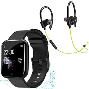 Infinizy ( END OF THE SEASON DEAL OFFER 12 YEARS WARRANTY) Waterproof Smart Watch CM101 For Men Women Fitness Tracker Blood Pressure Heart Rate Monitor For Girls & Boys with Z1 Wireless Bluetooth Headset Hand-Free Calling, Sweatproof- BLACK