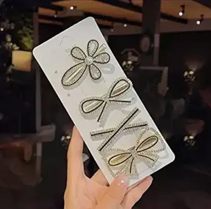 Bajirao enterprises 4 pcs Piece Korean Style Pearl Barrettes Womens Set Hairpin Korean Style Hair Clip Marble Alligator bobby pins Duckbilled Headdress Jewelry Hair Accessories set