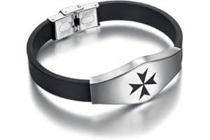 BOBIJOO Jewelry - Bransoletka z krzyża maltańskiego Templariusza silikonowa stal nierdzewna 21 cm