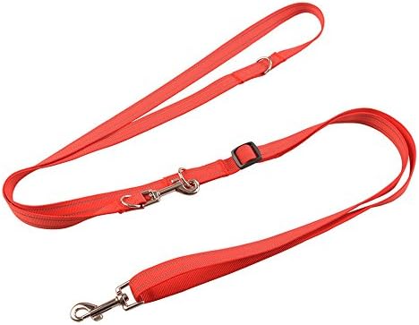 Dog Leash Multifunctional Double Head Hands Free 6 Ways to Use Jogging Hiking Walking Running for One or Two Small Medium Large Pets Dogs, Red