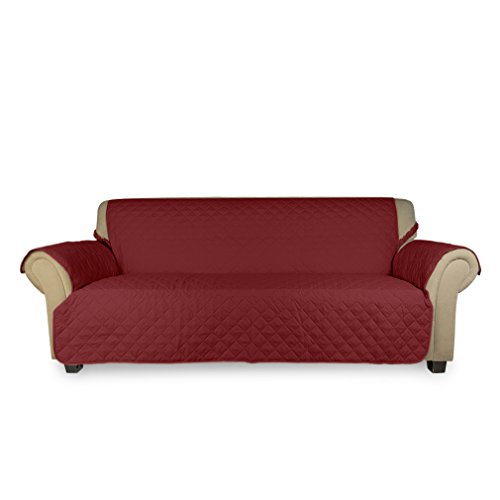 KINLO® Sofahusse 3 Sitzer 167×165 Weinrot sofa überwurf 100% Baumwolle Füllung sehr weich Sofa ...