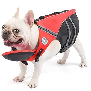 French Bulldog Life Jacket, Pet Life Vest, Dog Lifesaver Preserver with Handle & Reflective, for Swim, Pool, Beach, Boating