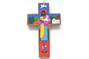 CRUZ Wood Cross Traditional Hand Painted Cross. 25 cm x 6.3 cm. Latin American Co operative. Classroom Cross