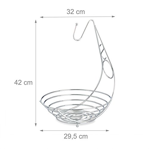 Relaxdays Obstschale mit Bananenhalter, Obstkorb verchromt, Bananenhaken, Stehend, HBT: ca. 42 x 29,5 x 32 cm, silber - 2