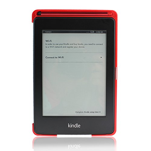 WISD® Lederhülle für Amazon Kindle Paperwhite 2016 / 2015 300 PPI 3.Generation / 2013 / 2012 Versionen Leder Schutzhülle Hülle Tasche mit Ständerfunktion + Auto Sleep/Wake Up Funktion + Stylus Pen + Displayschutzfolie-einfaches und nobles – Rot - 4