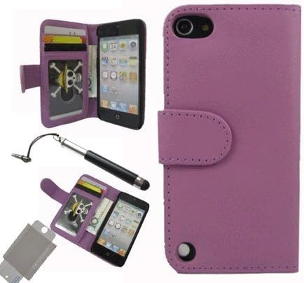 iPod Touch 5th 6th Generation Case, iPod Touch 5/6 Case Genuine ZAFOORAH PU Leather Wallet Stand with 3 Bonus items Stylus, Screen Protector, Microfiber Cloth (PU Leather Wallet - 2 Slots - Purple)