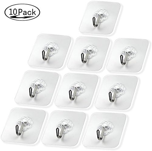 10 Pcs Adhesive Wall Sticky Hooks Heavy Duty for hanging Transparent Ceiling Key Towel Hooks Hangers Stick on for Bathroom Kitchen